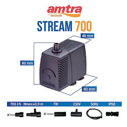 Croci Amtra Stream 700 Tauchpumpe für Aquarien und Springbrunnen mit einstellbarem Wasserdurchfluss 700 l/h – Bild 1 von 6
