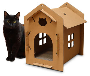 Croci Kratzbaum aus Pappe für Katzen in Braun mit geschlossener Box – Bild 1 von 4