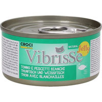 Produktbild von Croci Vibrisse Katzen Nassfutter mit Thunfisch und Weißfisch in Gelee für alle Altersstufen 24 x 70 g