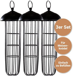 Cult at home Meisenknödelhalter XL Futterspender aus Metall für Wildvögel 3 Stück Schwarz – Bild 1 von 13