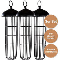 Produktbild von Cult at home Meisenknödelhalter XL Futterspender aus Metall für Wildvögel 3 Stück Schwarz