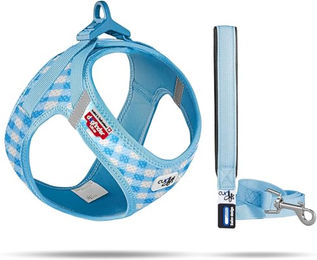 Curli Clasp Vest Geschirr und Führleine Set für Welpen kleiner Rassen Skyblue-Caro Größe S – Bild 1 von 4