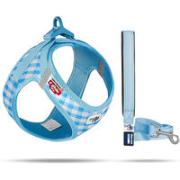 Produktbild von Curli Clasp Vest Geschirr und Führleine Set für Welpen kleiner Rassen Skyblue-Caro Größe S