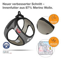 Produktbild von Curli Clasp Vest Sicherheitsgeschirr für Hunde aus Merino Wolle Schwarz Größe 3XS
