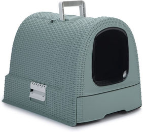 Curver Petlife Katzentoilette mit Deckel und Schaufel in Rattanoptik Grau-Blau – Bild 1 von 11