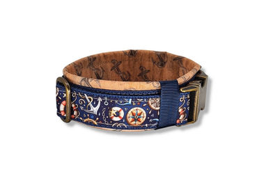 D by E Couture Hunde-Halsband Nautical Dream II wasserabweisend aus Polyester in Blau und Beige – Bild 1 von 3