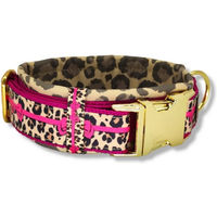 Produktbild von D by E Couture Hunde-Halsband Pink Leo Love V, wasserabweisend, gepolstert, 30mm breit, Handmade