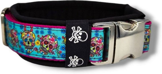 D by E Couture Hunde-Halsband Sugar Skulls II bunt aus Polyester wasserabweisend für Welpen – Bild 1 von 2