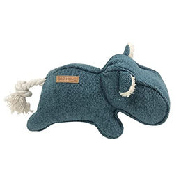D&D Home Hundespielzeug Emmy Nilpferd aus blauem Chenille-Plüsch mit Quietschfunktion und Baumwollseil-Schwanz – Bild 1 von 3