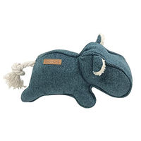 Produktbild von D&D Home Hundespielzeug Emmy Nilpferd aus blauem Chenille-Plüsch mit Quietschfunktion und Baumwollseil-Schwanz