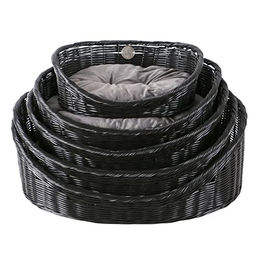 Produktbild von D&D Home Set mit 5 Hundekörben und Kissen aus Poly-Rattan im Rustikal-Design für Katzen und kleine Hunde Schwarz Anthrazit