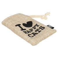 Produktbild von D&D Katzenspielzeug I Love Happy Cats Pouch befüllbares Stoff-Spielzeug mit Katzenminze und Baldrian in Beige 12x8 cm