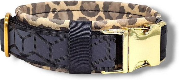 Produktbild von D by E Couture Hunde-Halsband "Golden Leopard I", reflektierend, gepolstert, verstellbar, 40mm breit, Handmade