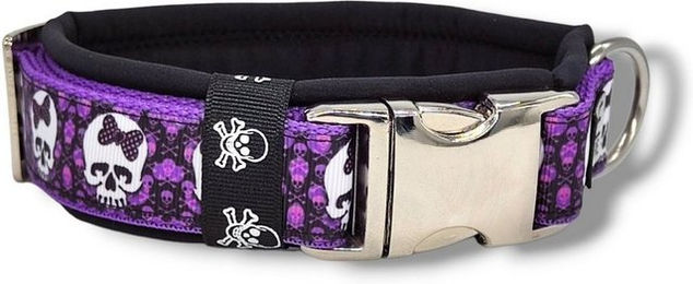 Produktbild von D by E Couture Hunde-Halsband "Lilac Skulls", gepolstert, verstellbar, 40mm breit, Handmade