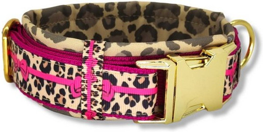 Produktbild von D by E Couture Hunde-Halsband Pink Leo Love II, gepolstert, verstellbar, 40mm breit