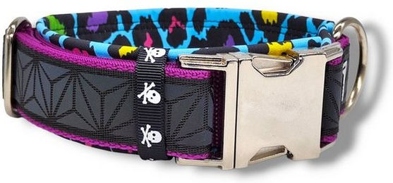 Produktbild von D by E Couture Hunde-Halsband Rainbow Leopard II, reflektierend, gepolstert, verstellbar, 50mm breit