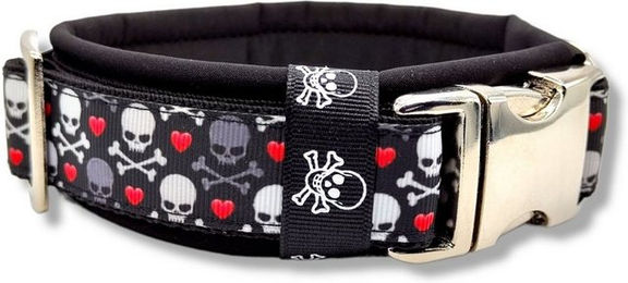 D by E Couture Hunde-Halsband "Skulls & Hearts IV", gepolstert, verstellbar, 30mm breit, Handmade – Bild 1 von 5