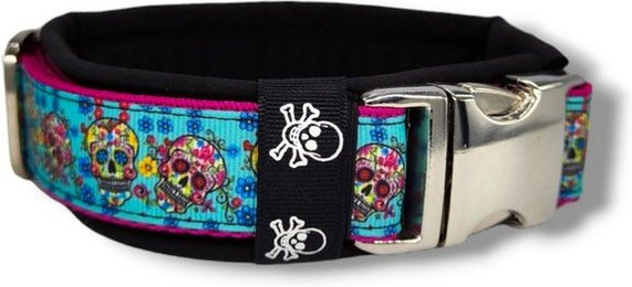 Produktbild von D by E Couture Hunde-Halsband Sugar Skulls II, gepolstert, verstellbar, 30mm breit