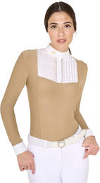 Produktbild von Damen Langarm-Polo aus plissiertem Baumwollstoff Equestro