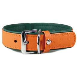 Produktbild von Das Lederband Hundehalsband Firenze orange/forest, Länge: 35 cm / Breite: 16 mm