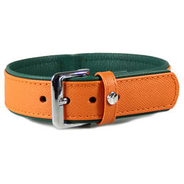 Produktbild von Das Lederband Hundehalsband Milano orange/forest, Länge: 60 cm / Breite: 35 mm
