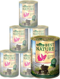 Dehner Best Nature Kitten Geflügelherzen / Reis, 6 x 400 g Dose Geflügel, Nassfutter für: Katze, Nassfutter für junge Katzen – Bild 1 von 2