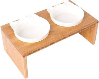 Produktbild von Dehner Doppel-Katzennapf aus Bambus und Melamin - 175 ml