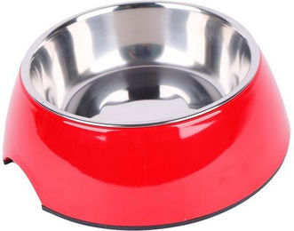 Produktbild von Dehner Futternapf Melamin/Edelstahl/Gummi rot - 350 ml