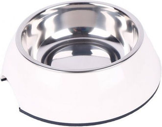 Produktbild von Dehner Futternapf Melamin/Edelstahl/Gummi, weiß - 350 ml