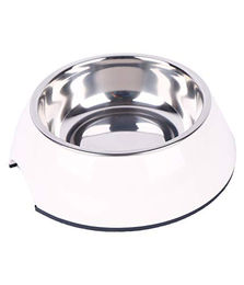 Produktbild von Dehner Futternapf Melamin/Edelstahl/Gummi, weiß - 350 ml