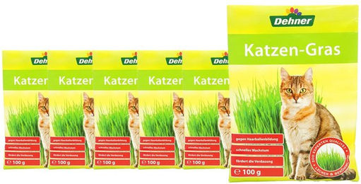 Dehner Katzengras Samen, 6 x 100 g Tüte, Snack für: Katze, auch für Nagetiere geeignet – Bild 1 von 3