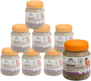 Dehner Natura Premium Erdnussbutter Rosinen im Glas, 8 x 340 g Erdnuss, Ganzjahresfutter für: Wildvogel, Gartenvögel, Wildvogelfutter mit feinen Rosinen, ungesalzen – Bild 1 von 5