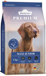 Produktbild von Dehner Premium Maxi Junior Ente / Lamm / Kartoffel, 4 kg/12.5kg, getreidefrei, Trockenfutter für: Hunde, Trockenfutter für Welpen und junge Hunde großer Rassen