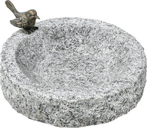 Produktbild von Dehner Vogeltränke Vogeltränke mit Bronze-Vogel, Ø 30 cm, Höhe 7 cm, Granit, frostbeständiger Trinkplatz für Vögel