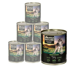 Dehner Wild Nature Bergweide Adult Pferd / Rind, 6 x 400 / 800 g Dose Pferd, 4800g, Nassfutter für ausgewachsene Hunde, glutenfrei – Bild 1 von 6