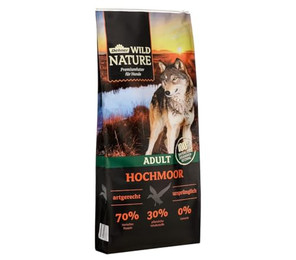 Produktbild von Dehner Wild Nature Hochmoor Adult Ente, 4 kg/12 kg, getreidefrei/zuckerfrei Ente, 12000g, Trockenfutter für ausgewachsene Hunde