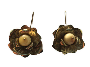 Produktbild von DESIGN Bernstein Messing Ohrhänger Blume EINZELSTÜCK