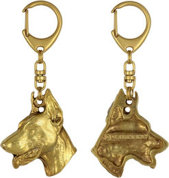 Produktbild von Dobermann Schlüsselanhänger vergoldet mit Geschenkbox