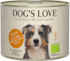 Produktbild von Dog's Love Bio 200g Dose Hundenassfutter Sparpaket 12 x 200 Gramm Pute mit Amaranth, Kürbis & Petersilie