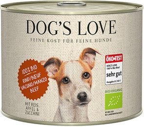 Produktbild von Dog's Love Bio 200g Dose Hundenassfutter Sparpaket 12 x 200 Gramm Rind mit Reis, Apfel & Zucchini