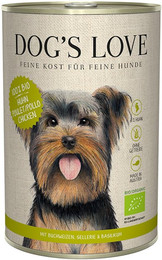Produktbild von Dog's Love Bio 400g Dose Hundenassfutter Sparpaket 12 x 400 Gramm Huhn mit Buchweizen, Sellerie & Basilikum