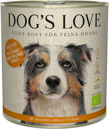Produktbild von Dog's Love Bio 800g Dose Hundenassfutter 6 x 800 Gramm Pute mit Amaranth, Kürbis & Petersilie