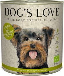 Produktbild von Dog's Love Bio 800g Dose Hundenassfutter Sparpaket 12 x 800 Gramm Huhn mit Buchweizen, Sellerie & Basilikum