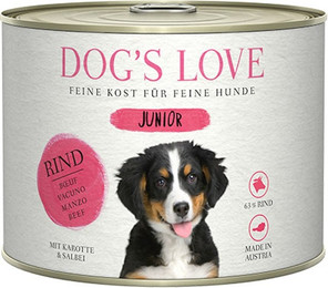 Produktbild von Dog's Love Junior 200g Dose Hundenassfutter Sparpaket 12 x 200 Gramm Rind mit Karotte & Salbei