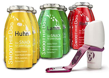 Produktbild von Doggyroller mit Silikonhalterung und Karabiner + 12er Pack SmoothieDog Hundesmoothie - 12 x 250 ml