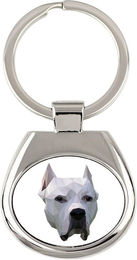 Produktbild von Dogo Argentino geometrischer Schlüsselanhänger mit Foto und Aufschrift Art-Dog weiß