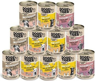 Produktbild von Dogs’n Tiger Adult Hundefutter Nassfutter Schlemmerpaket Wild Huhn Ente Lamm Rind - 12 x 400 g