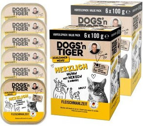 Dogs'n Tiger Adult Nassfutter Katze, Herzlich, Huhn, Rinderherzen & Karotte 12x100 g – Bild 1 von 3