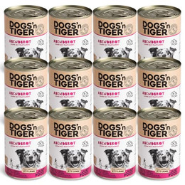 Produktbild von Dogs’n Tiger Adult Premium Nassfutter Abendbrot mit 67% Lammfleisch, Leinsamenöl & Kräutern - 12 x 400 g