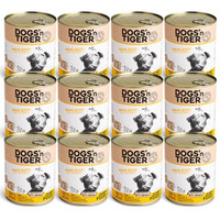 Produktbild von Dogs’n Tiger Adult Premium Nassfutter für Hunde Mahlzeit mit 67% Huhn, Leinsamenöl & Kräuter - 12 x 800 g